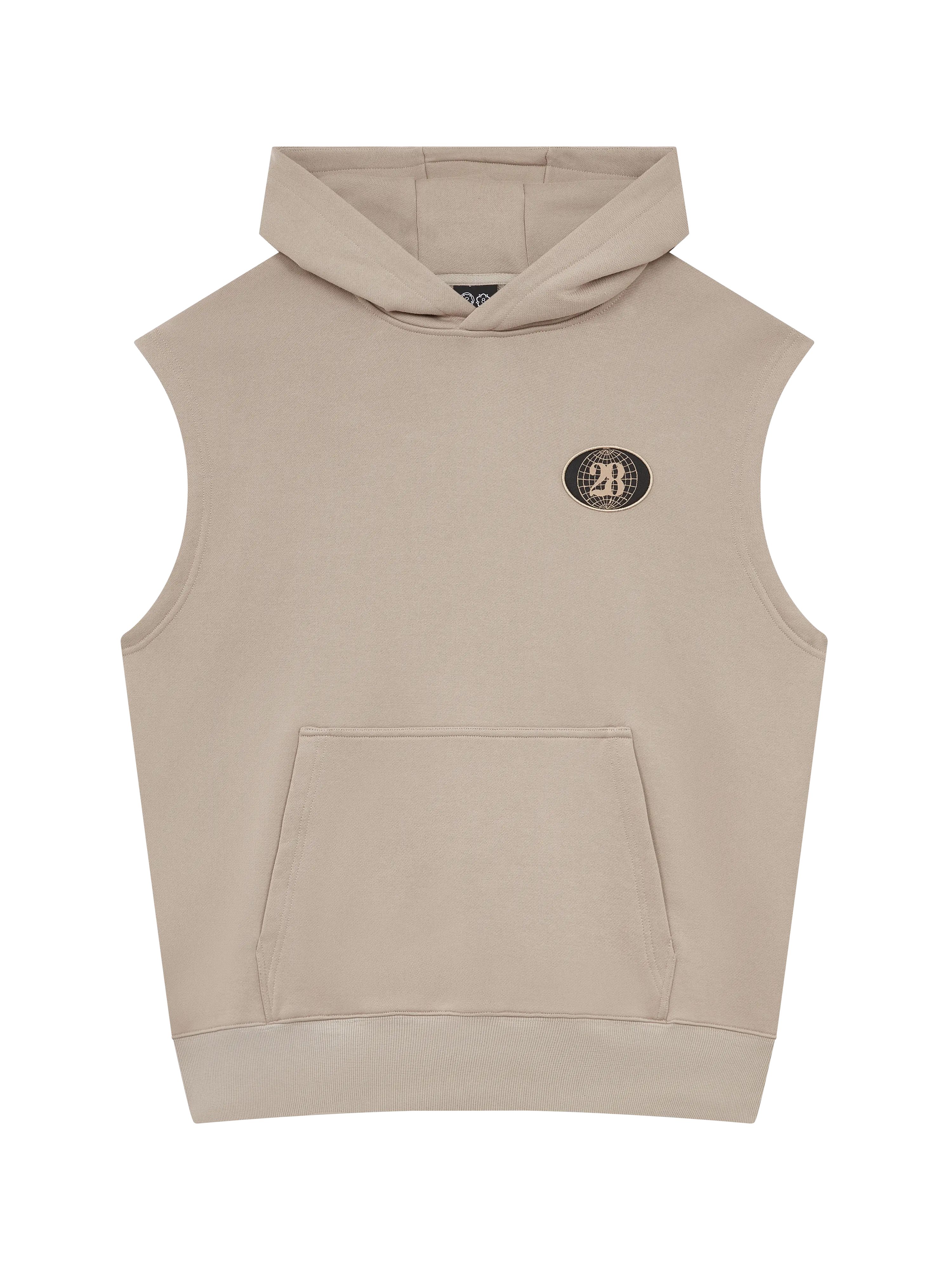 28 SLEEVELESS BADGE HOODIE MUSHROOM